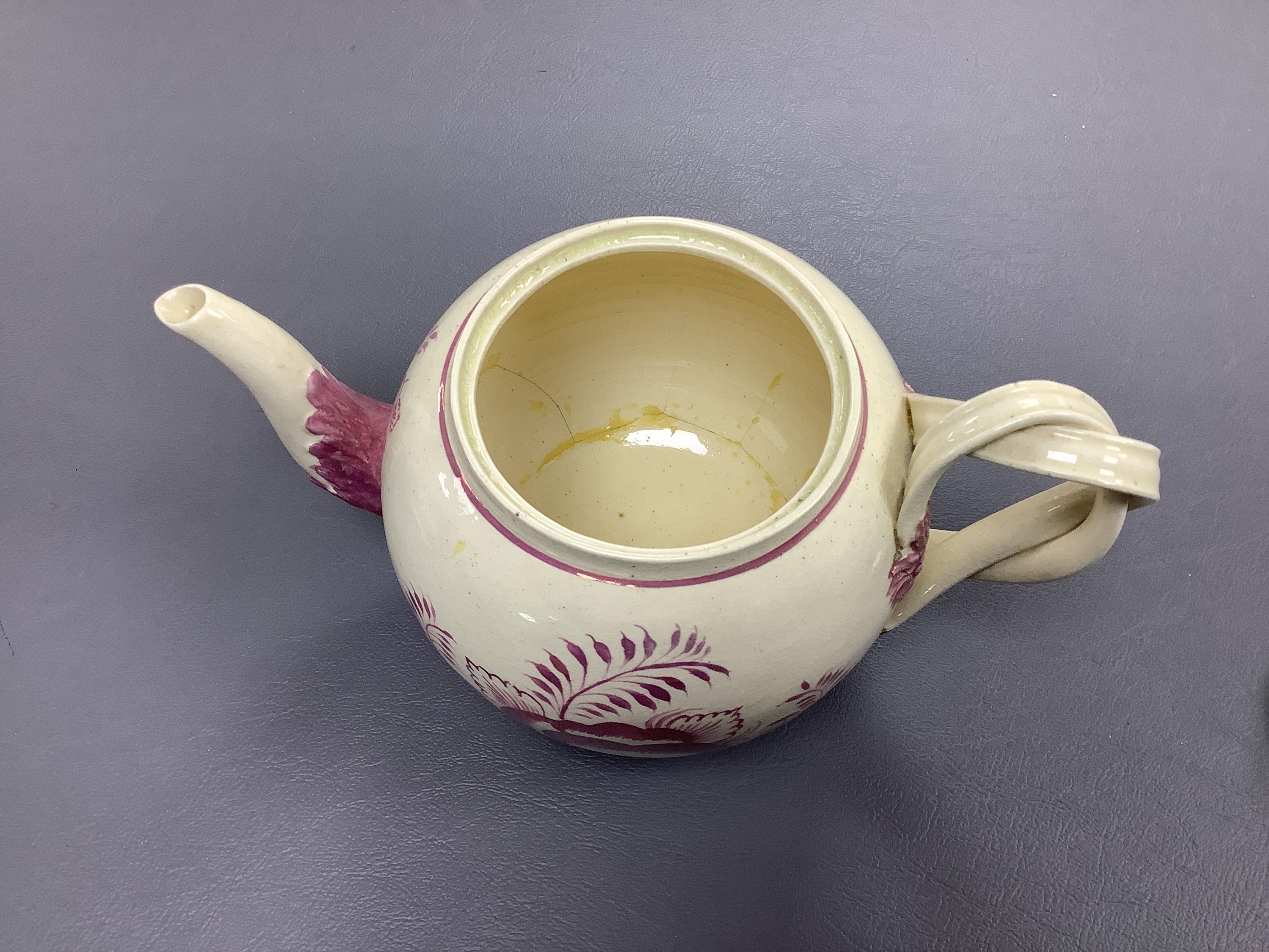 Leeds pottery, a creamware teapot, c.1785 and a pearlware teapot, c.1795, both stamped, tallest 13cm high